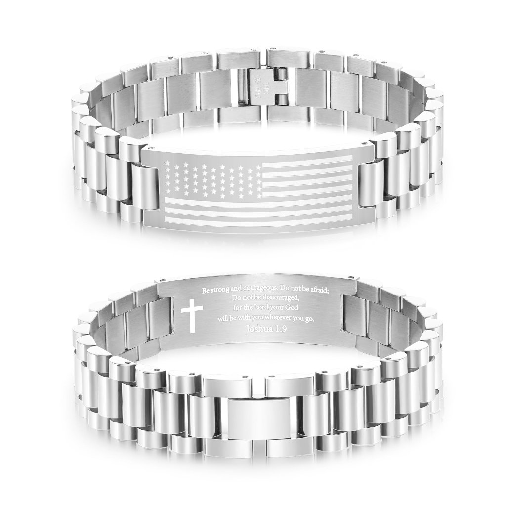 Stainless Steel Scripture Bracelet Engraved Adjustable Link Chain Men's Jewelry